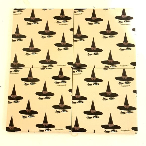 Witchy Eyes Coasters Set Of 4 - Halloween Decor - Cork Backing - 4"x4" - Picture 2 of 4